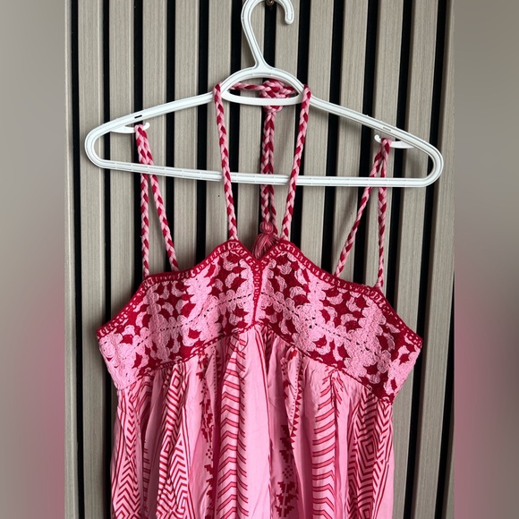 Pink Boho Square Neck Sleeveless. Dress Pink and Red Patterned Maxi Dress - Picture 7 of 7